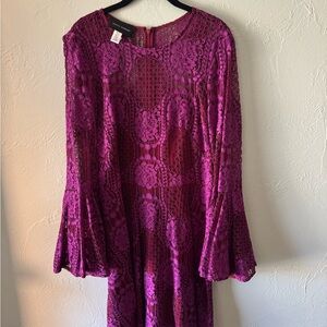 Donna Morgan Magenta Lace Long Sleeve Dress